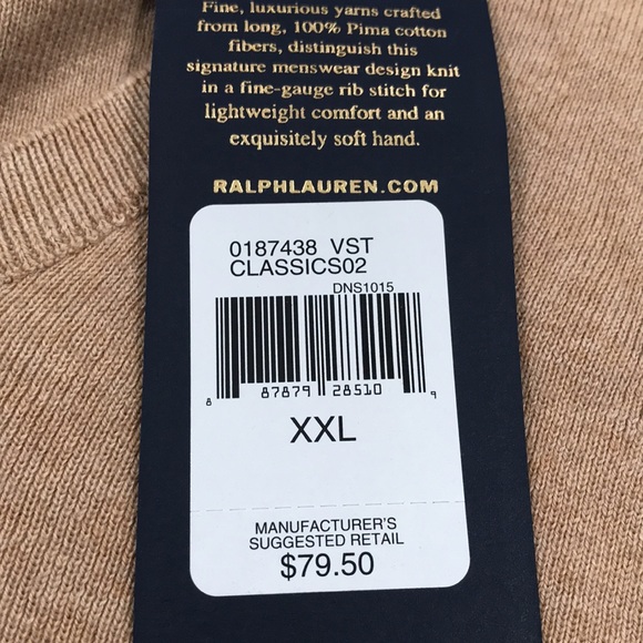 Polo Ralph Lauren Classic Vest Mens Size XXL Tan New with Tags Pima Cotton - Picture 6 of 10